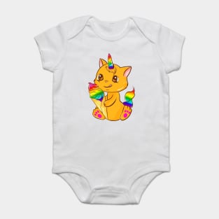Rainbow Pride Caticorn Kawaii Anime with Ice cream Baby Bodysuit
